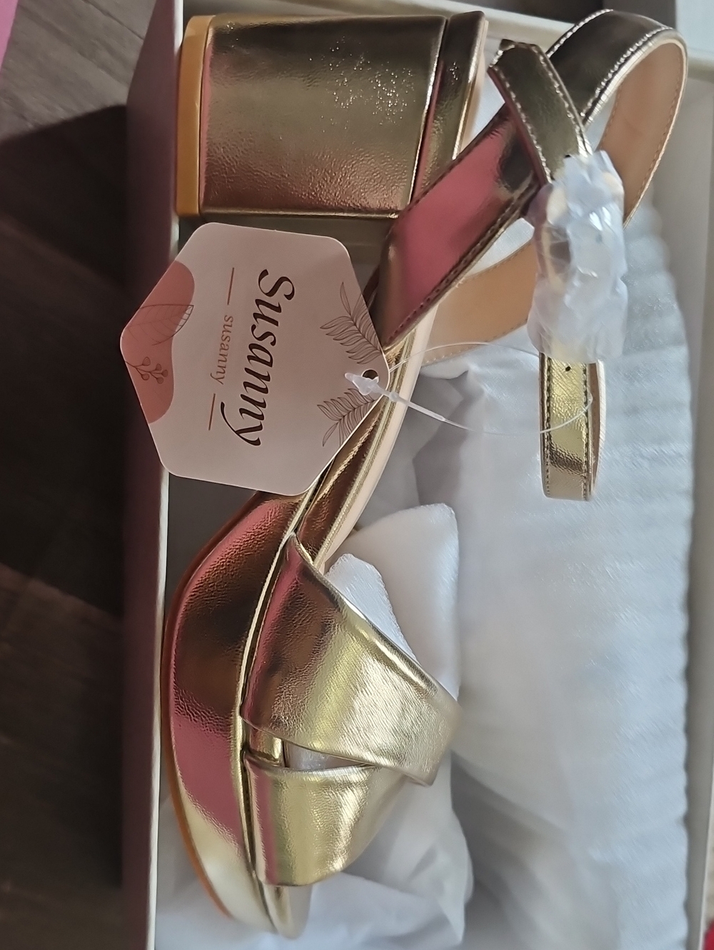 Amazon Gold Metallic Block Heel Sandals